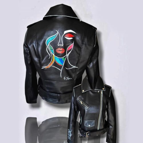 Egyedi kézzel festett  műbőr dzseki 