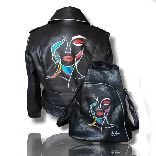 Egyedi kézzel festett  műbőr dzseki 