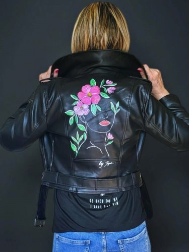 Egyedi kézzel festett műbőr dzseki 