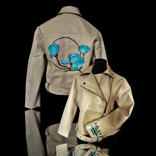 Egyedi kézzel festett  műbőr dzseki 