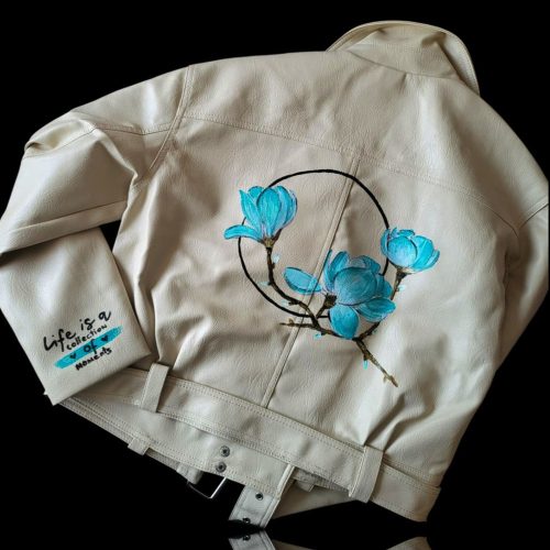 Egyedi kézzel festett  műbőr dzseki 