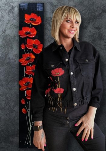 Fekete farmer dzseki pipacsokkal 